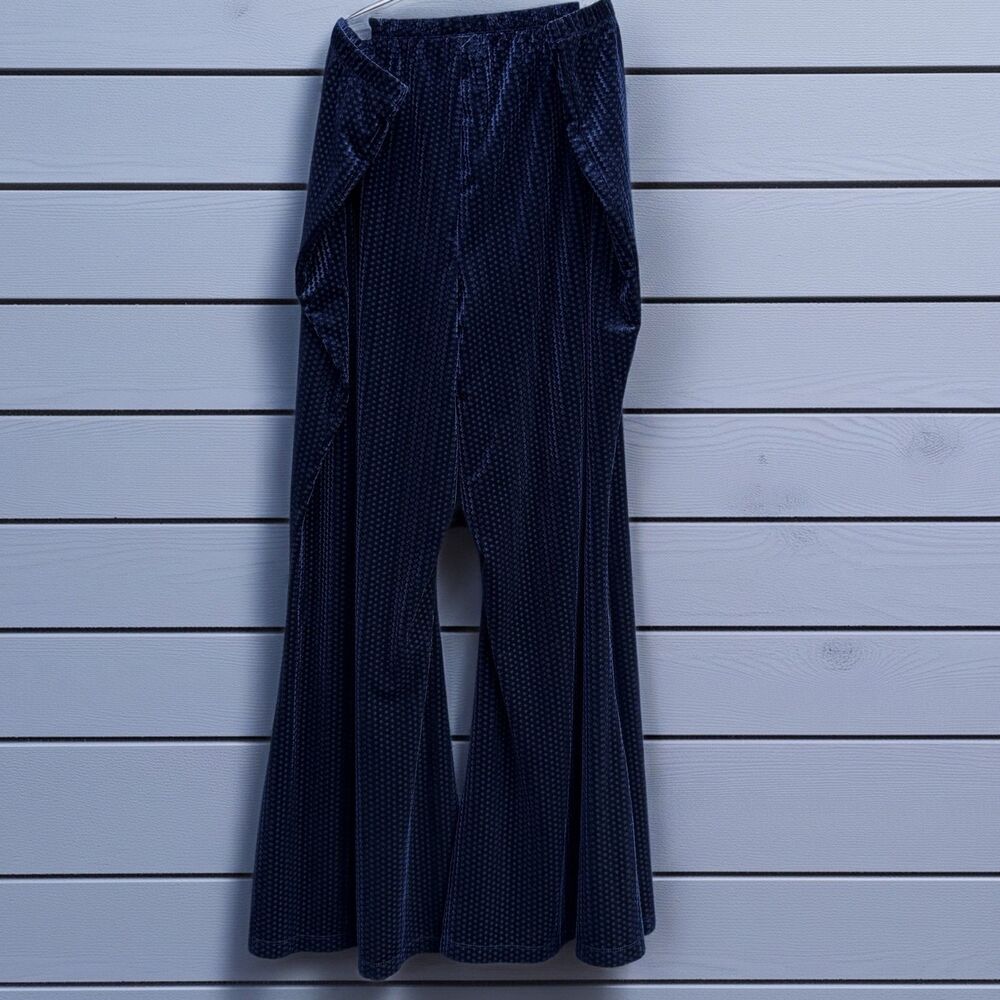 Cato 22/24 Wide Leg Women Navy Velvet Polka Dot Elastic Waist Lounge Pants Warm